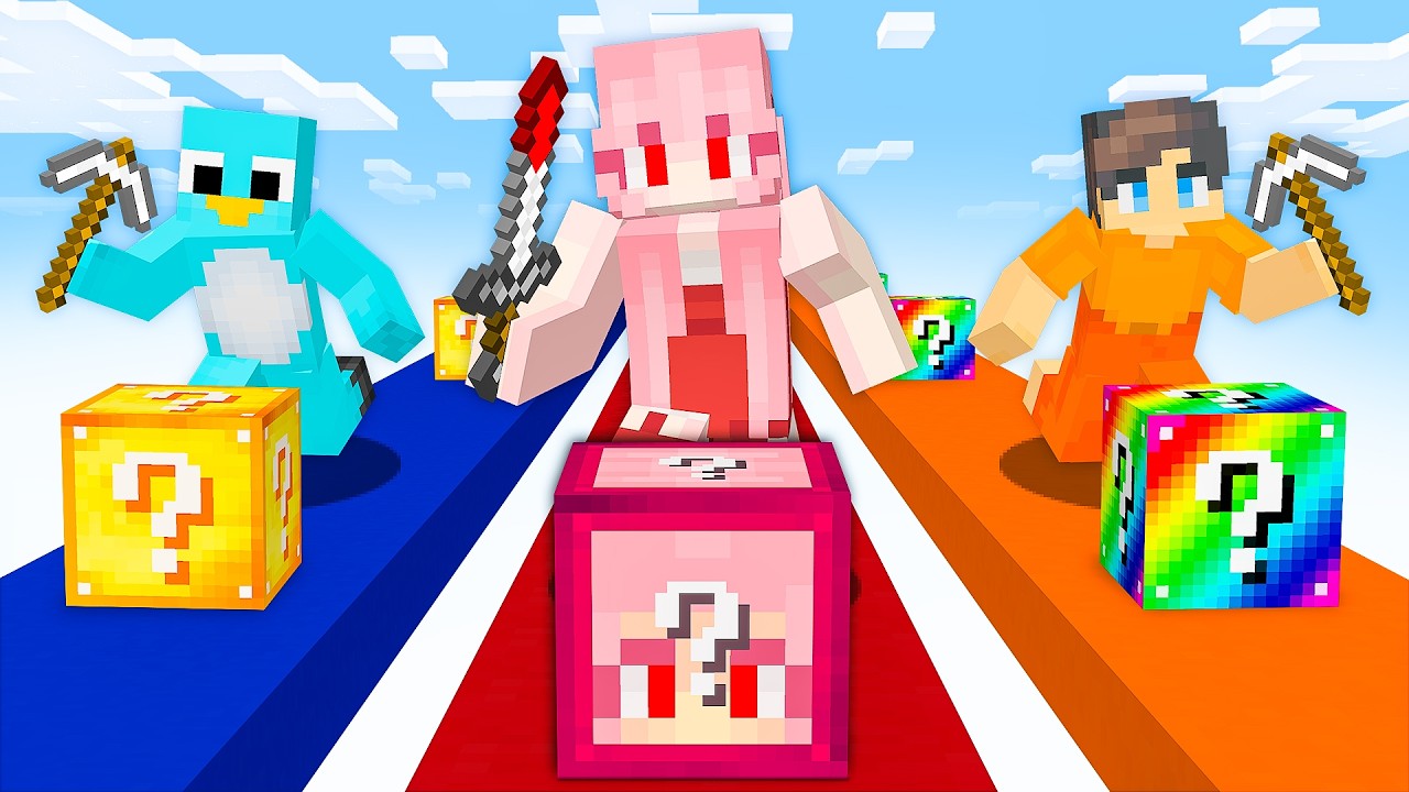 Playing a CRAZY FAN GIRL LUCKY BLOCK RACE in Minecraft!