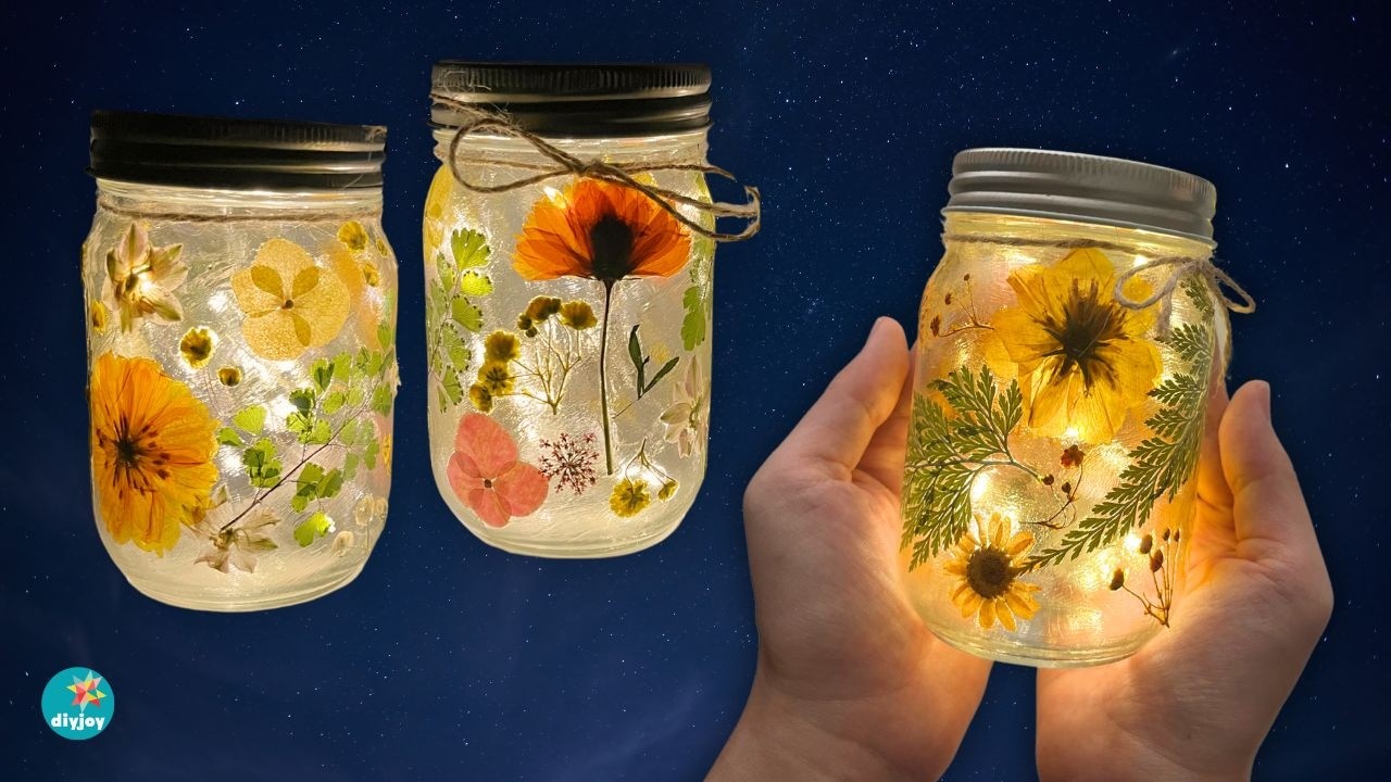 Mason Jar Fairy Lights With Pressed Flowers | Easy DIY Fairy Light Jars-Cute DIY Gifts #diy #crafts
