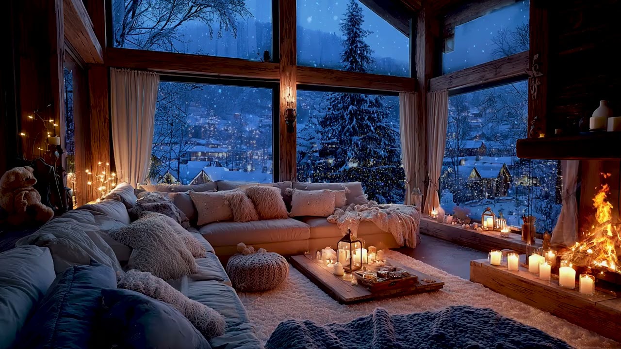 Crackling Fire & Snowfall Sounds | Cozy Winter Ambience for Deep Relaxation and Sleep