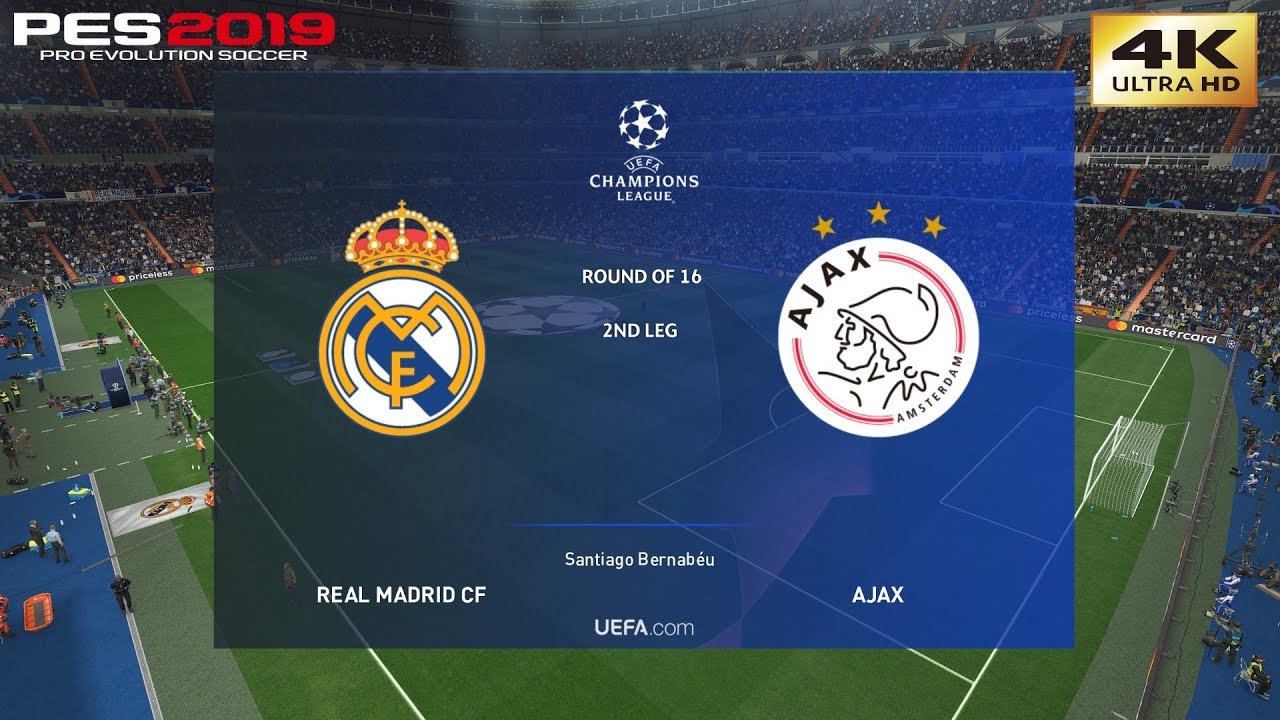 PES 2019 (PC) Real Madrid vs Ajax | UEFA CHAMPIONS LEAGUE ROUND OF 16 | 5/3/2019 | 4K 60FPS