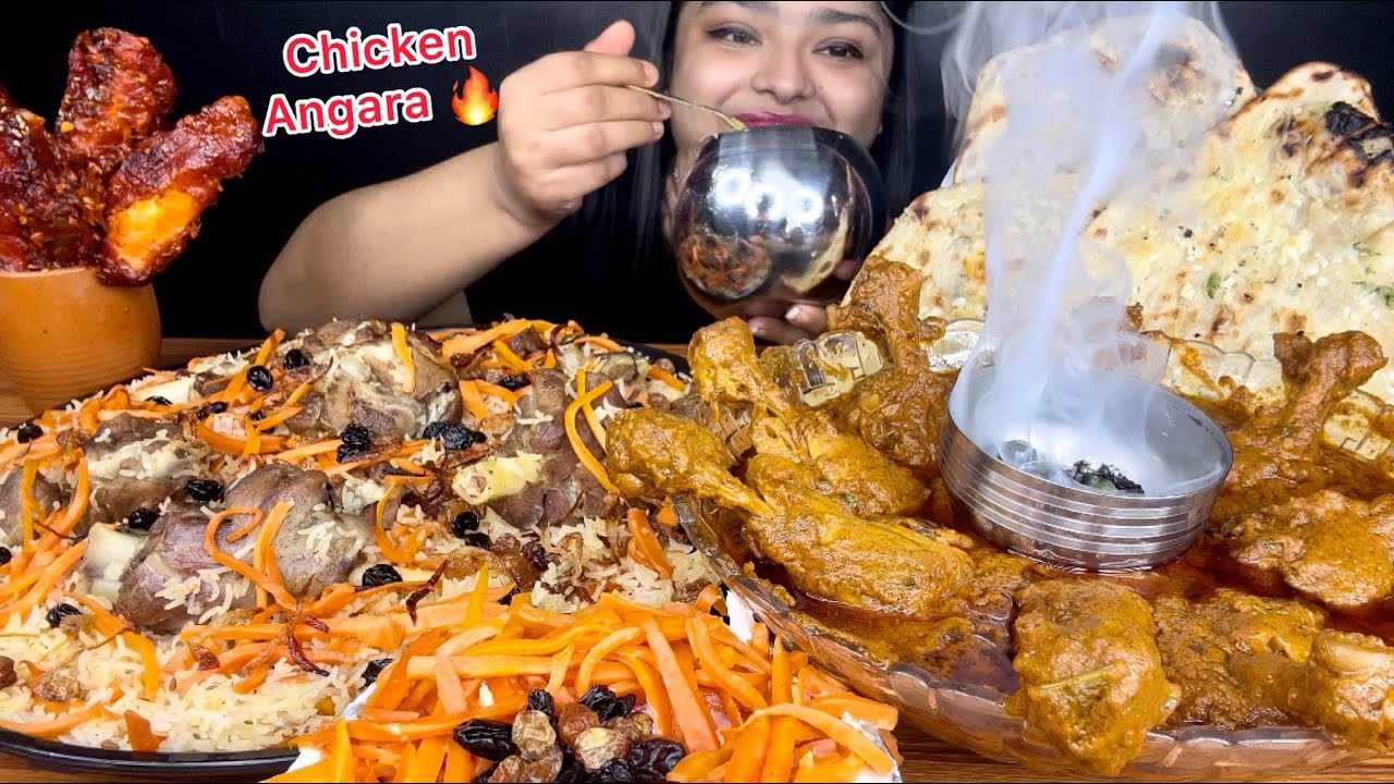 SPICY CHICKEN ANGARA WITH MUTTON AFGHANI KABULI PULAO,CHEESE GARLIC NAAN,SPICY CHICKEN SAUTÉ |EATING
