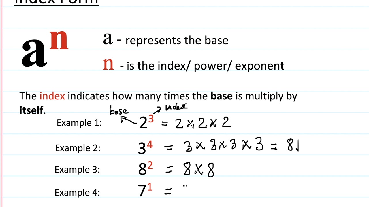 INDEX FORM - How an index is written/How to write a number in index form
