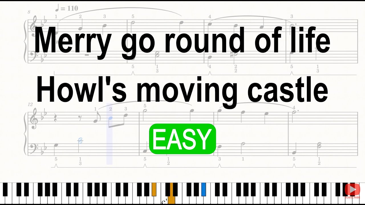 Merry Go Round Of Life - Howl's moving castle simplified piano tutorial FREE SHEET MUSIC