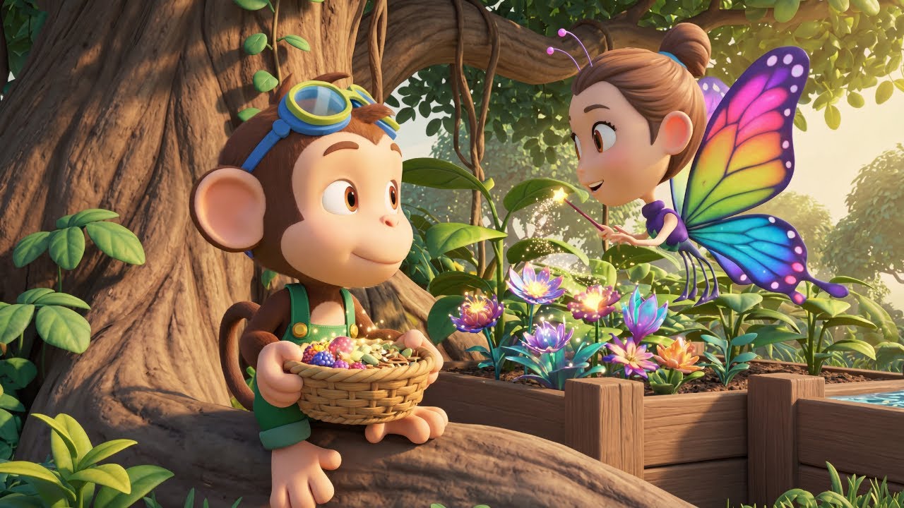 BiBi Monkey & The Magical Garden Harvest Adventure 🐒🌸🦋 | Monkey Family
