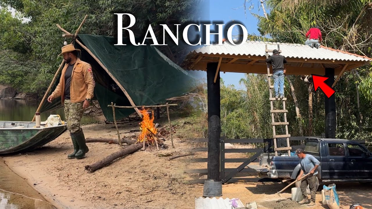 ACAMPAMENTO, CONSTRUÇÃO e PESCARIA de BAGRES a Natureza estava ATIVA, MACACO, TATU, PORCOS 🌳🏕️