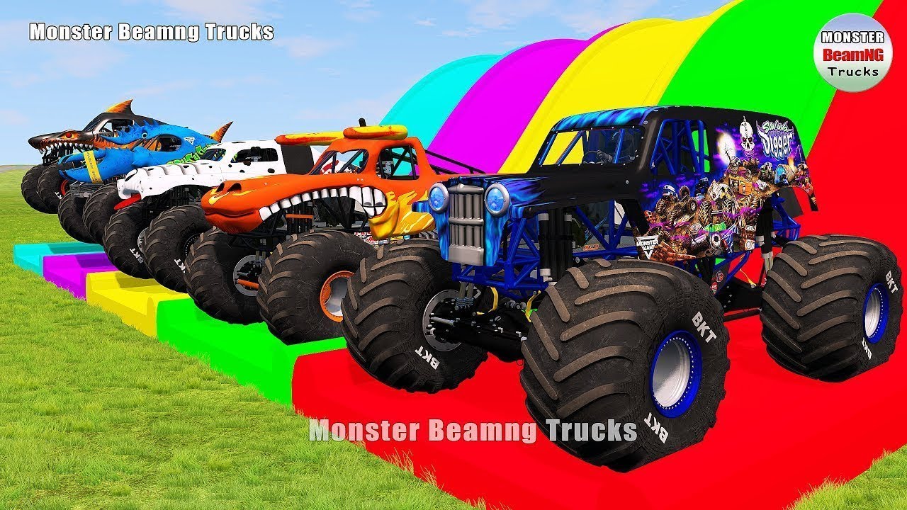 Triple Flatbed Trailer Monster Trucks Transport with Slide Color - BeamNG.drive 503