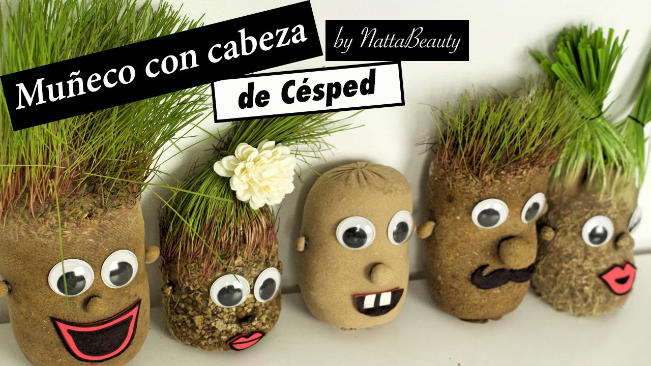 Como hacer MUÑECO CON CABEZA DE CESPED / muñeco con cabeza de pasto
