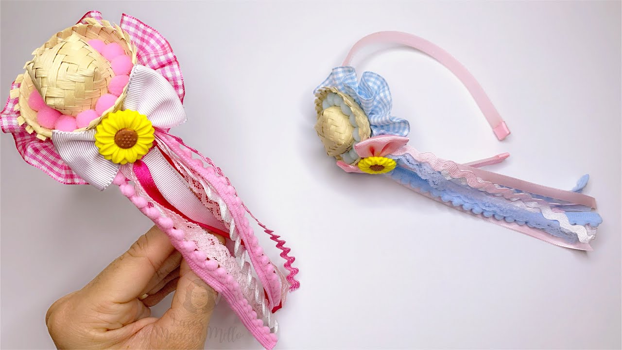 CHAPEUZINHO JUNINO DECORADO NA TIARA/Tiara de Festa Junina #ribbonbow 🎀By Marina Mello