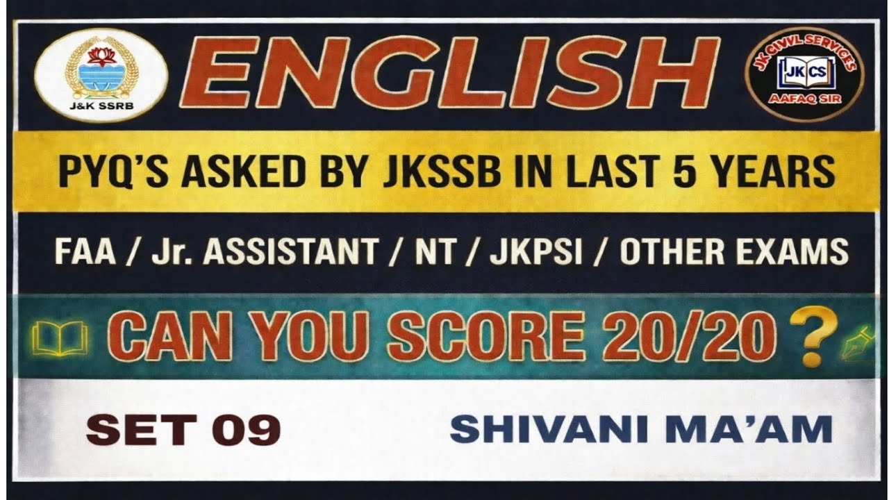 JKSSB ENGLISH 2026 PYQS (SET 09) for ALL JKSSB EXAMS 2026 - FAA , NT , JR. ASSISTANT , JKPSI , JKP