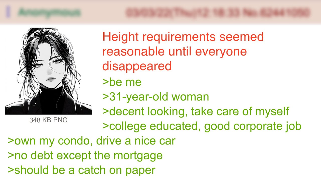 Она сказала: «Никаких парней ниже 180 см». Теперь она одна | Истории 4Chan Greentext