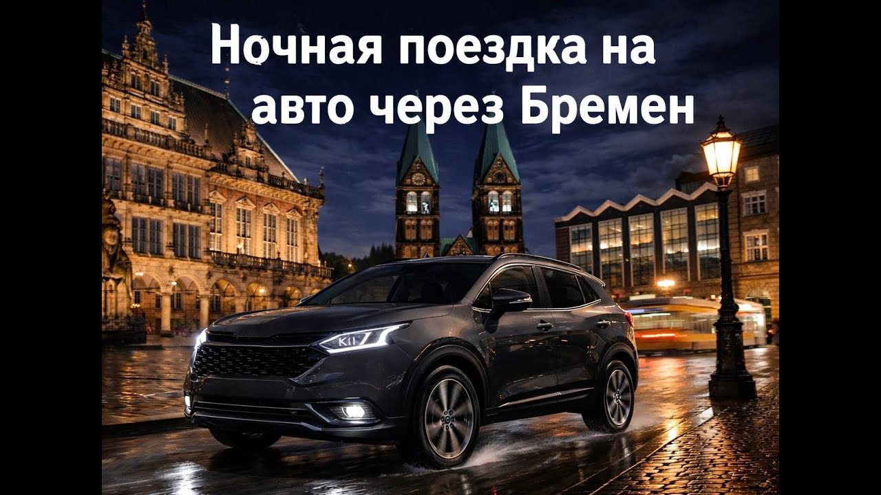 Ночной Бремен из окна автомобиля. Случайная поездка, снятая на видео. Разговоры о разном.