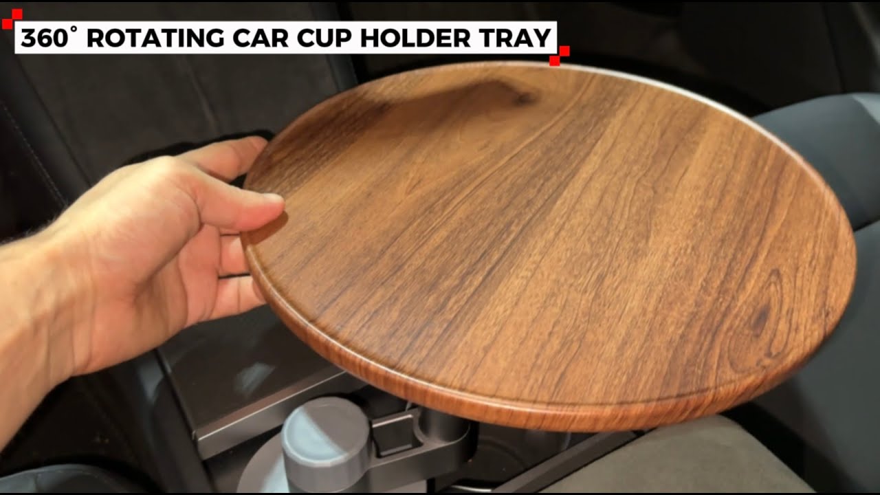 360° Rotating Car Cup Holder Table – Portable Car Desk & Snack Tray for F150, Model 3/Y