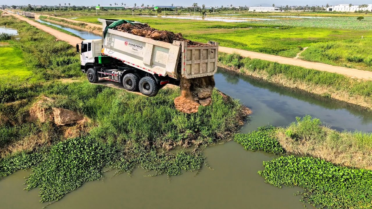 OMG!! Skill Dozer Amazing SHANTUI DH17C2 Pouring Soil,Filling More,Working Perfect Using Water Stone