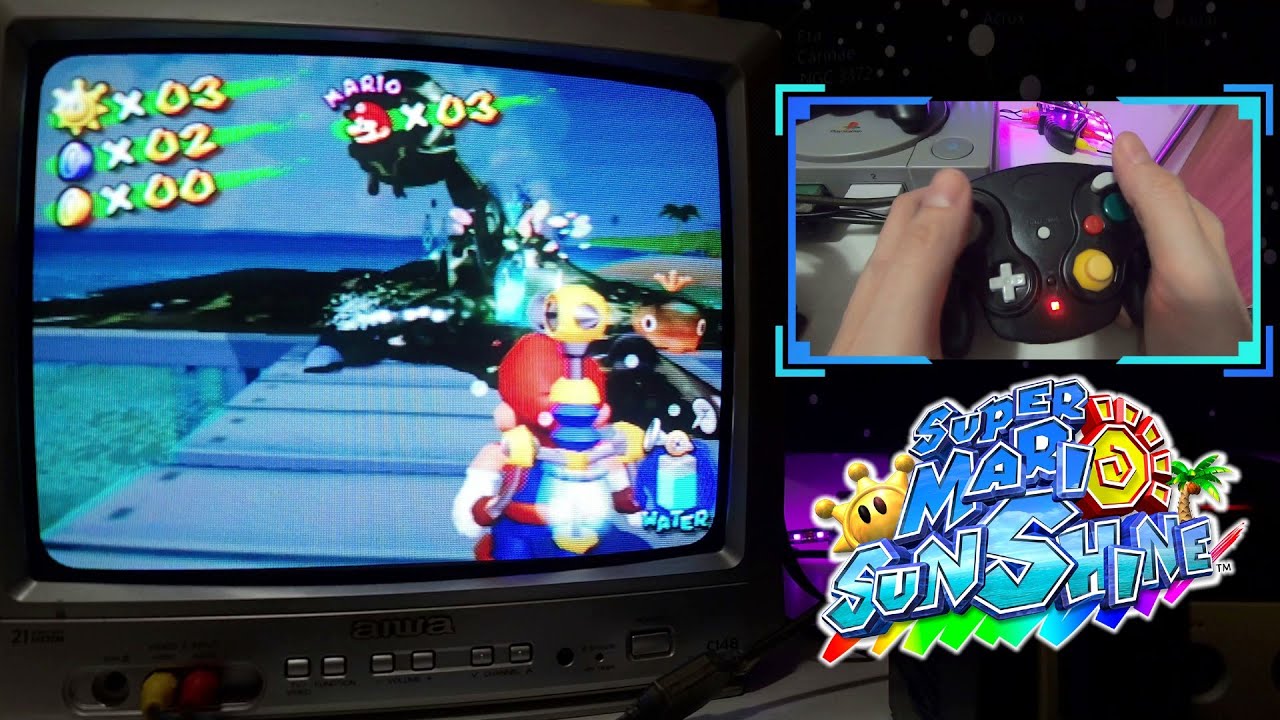 Super Mario Sunshine Gameplay on an original GameCube with a CRT TV