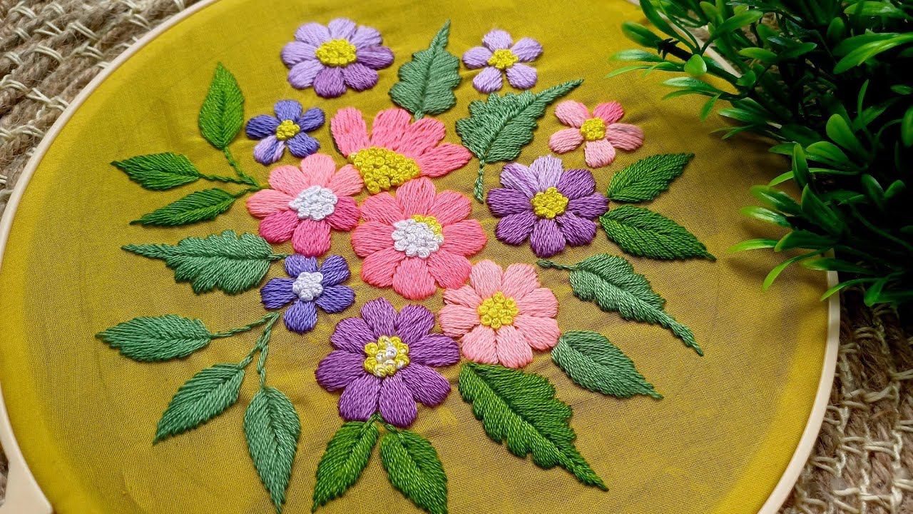 Hand Embroidery Flower Design Tutorial /hater kaj🥰|Arts&Design