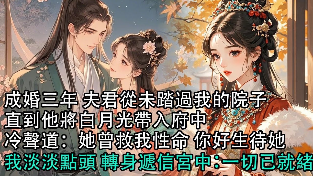 【一口氣看完】成婚三年 夫君從未踏過我的院子，直到他將白月光帶入府中，冷聲道：她曾救我性命 你好生待她，我淡淡點頭 轉身遞信宮中：一切已就緒#古言 #有聲小說 #情感故事