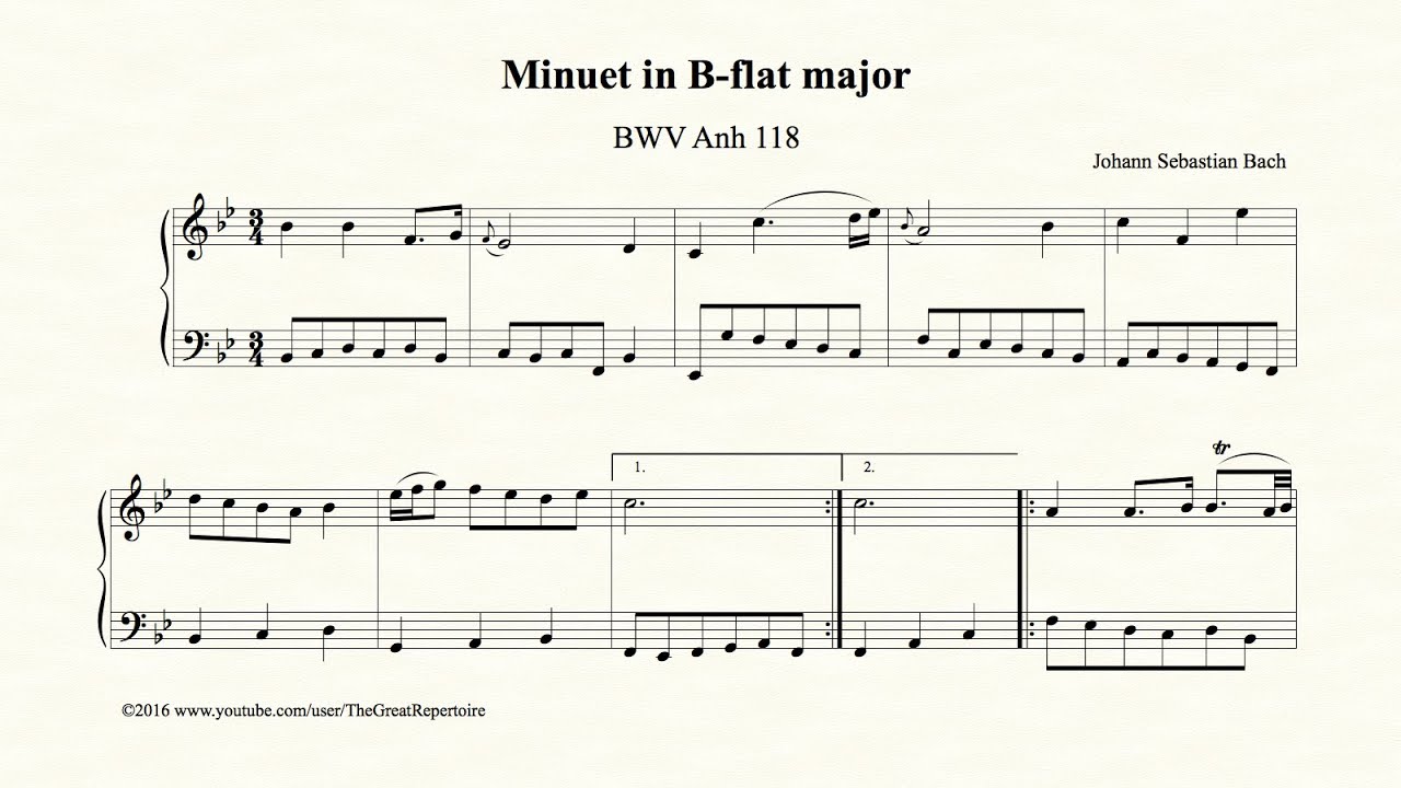 Bach, Minuet in B-flat major, BWV Anh 118
