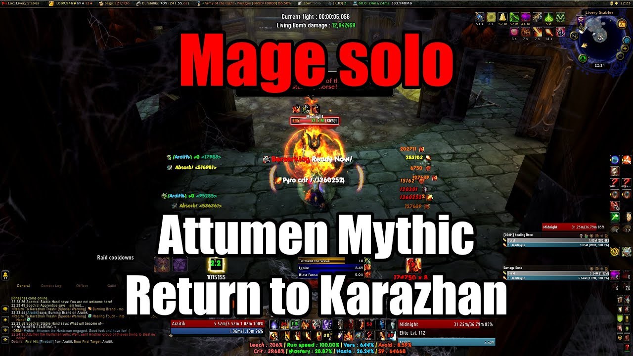Mage solo - Attumen Mythic (Return to Karazhan) - Farm Midnight !