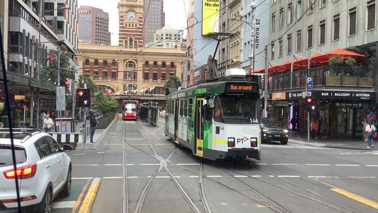 Riding a B Class Tram along Elizabeth St from Collins St to Flinders Stret