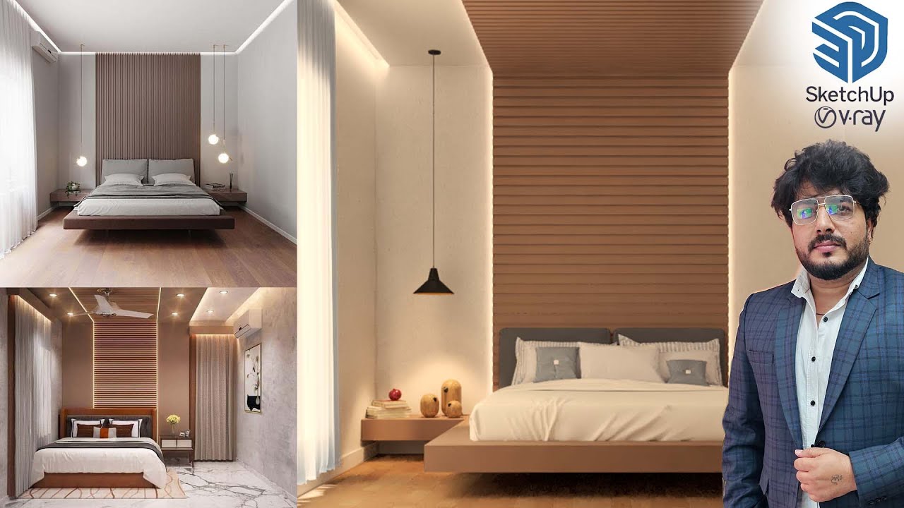 SketchUp Turtorial || Bedroom interior with V-ray