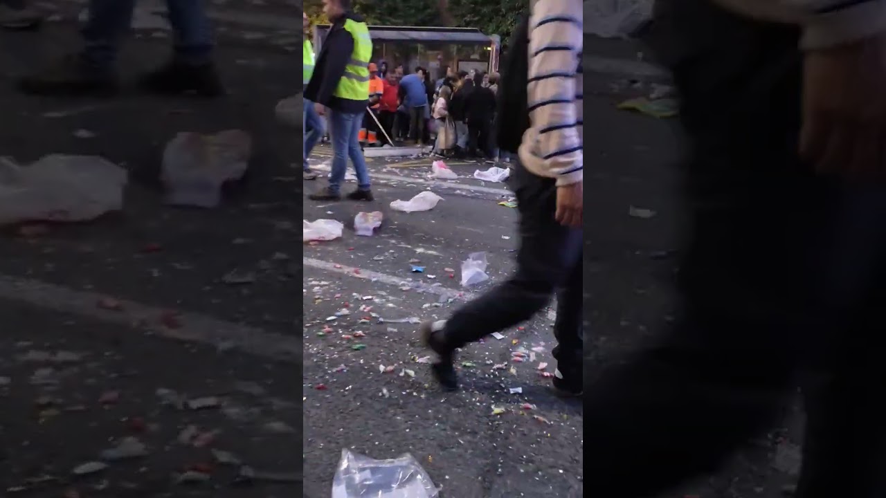 Spanish Workers Spotted Sweeping Candies on the Streets after the 3 kings Parade #shorts