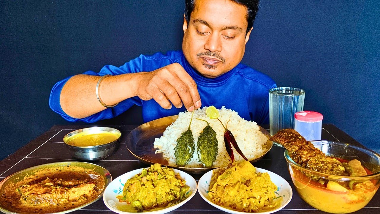 Big Bite Eating🔥 Katla Mach Alu Diye Jhol🐟, Rui Macher Sorse Bata🐟, Lao Chingri Macher Ghonto🍤🦐 Asmr