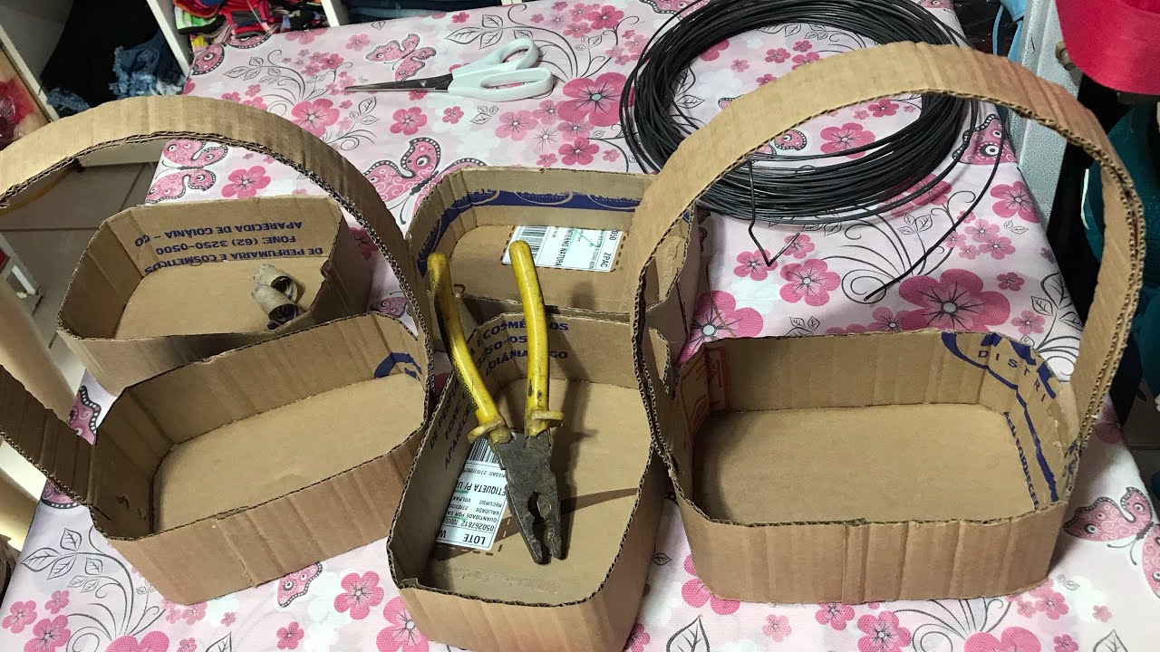 COMO FAZER ALÇA DE CESTA DE PAPELÃO COM ARAME/ ALÇA REFORÇADA COM ARAME - DIY presentes