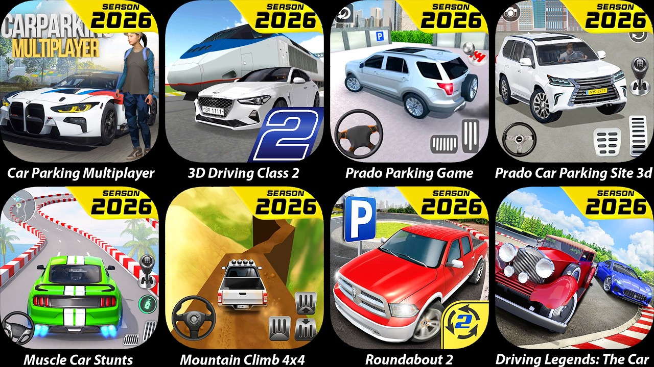 Car Parking Multiplayer,3D Driving Class 2,Prado Parking Game,Muscle Car Stunts,Mountain Climb 4x4