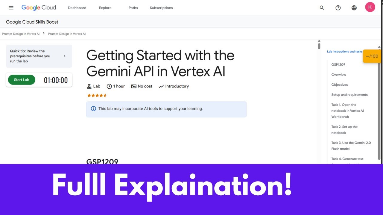 Getting Started with the Gemini API in Vertex AI  |  GSP1209 |  Prompt Design in Vertex AI | Gen Ai