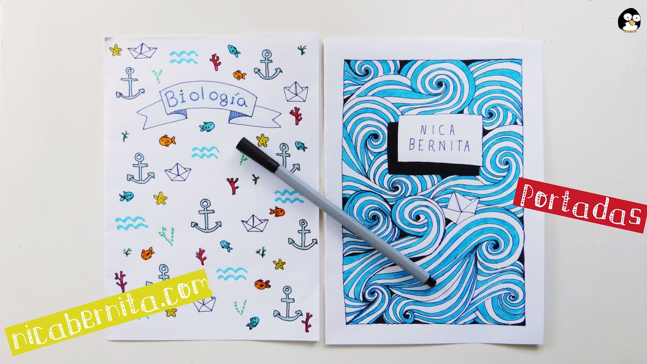 Ideas de PORTADAS para CUADERNOS. DECORAR LIBRETAS con dibujos de olas