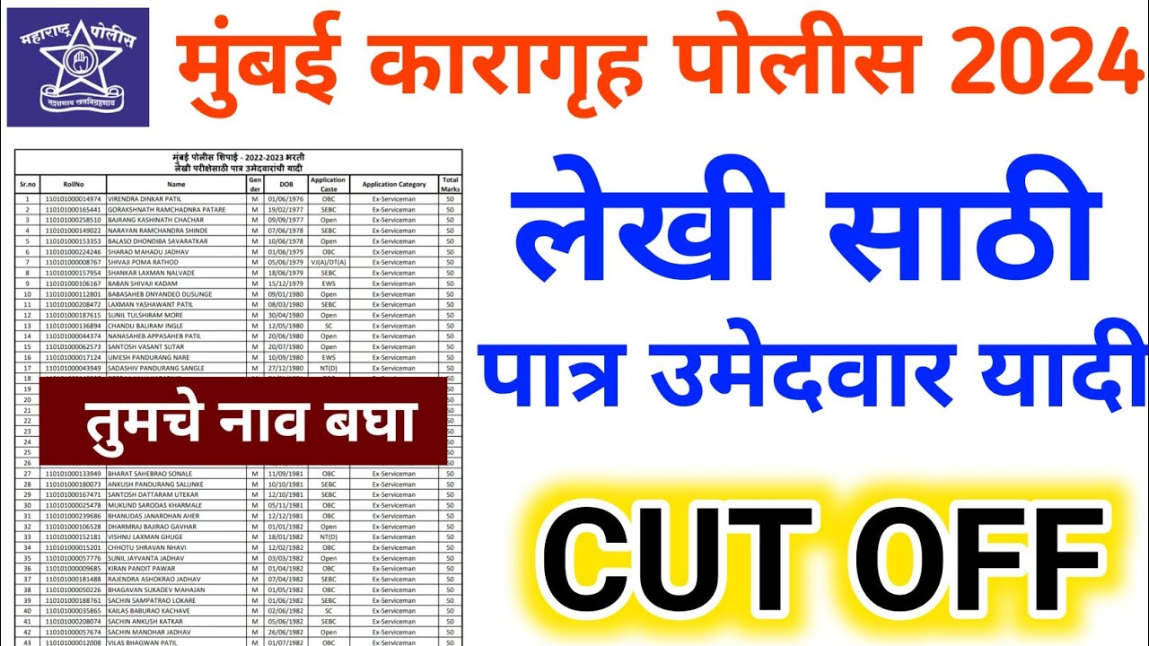 मुंबई करागृह पोलीस कट ऑफ 🎉 | mumbai karagruh police cut off 2024 | mumbai karagruh cut off 2024