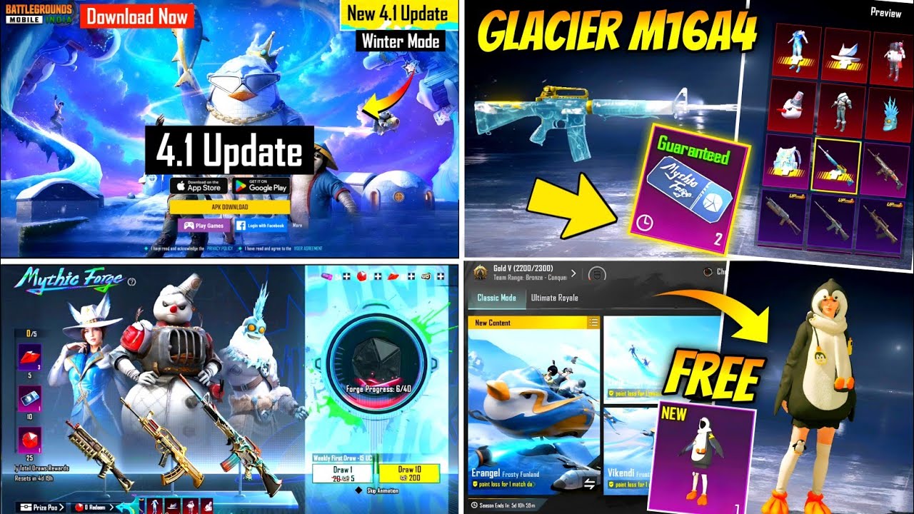 FINALLY 4.1 UPDATE DOWNLOAD NOW | GLACIER M16A4 RETURN | NEXT MYTHIC FORGE | BGMI MYTHIC FORGR | 4.1