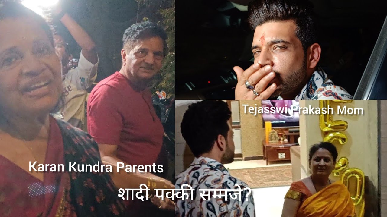Karan Kundra With Mom Dad Post Marriage Anniversary Celebrate At Tejasswi Prakash House Mumbai.