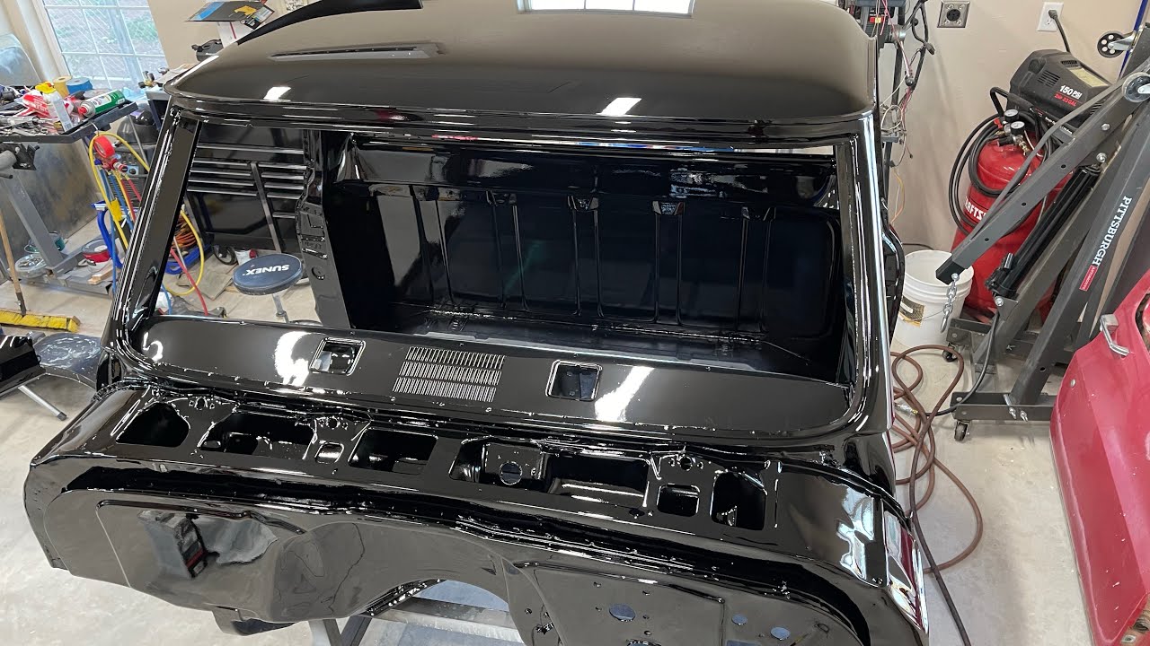 Finally! The 1972 C10 Cab is painted in gorgeous black paint.