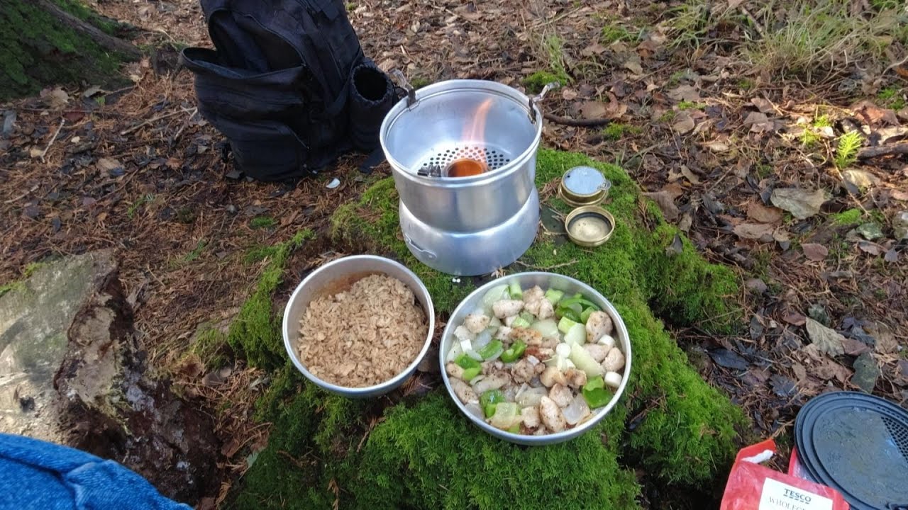 Vintage Trangia Cooking In The Forest - Salt & Pepper Chicken With Egg Fried Rice