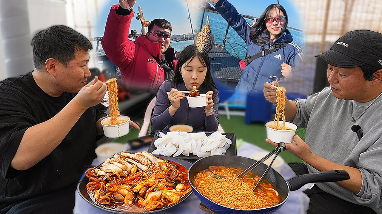 🎣СЫТНЫЙ ПИР С КАРАКАТИЦЕЙ И ОСЬМИНОГОМ-ПАРАМИНОМ, КОТОРЫХ МЫ ПОПОЙМАЛИ САМИ!!