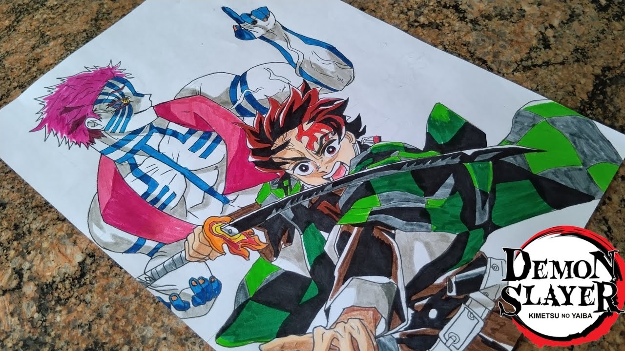 How to draw Tanjiro Kamado vs Akaza ( Hakuji ) | Step by step drawing tutorial | Demon Slayer