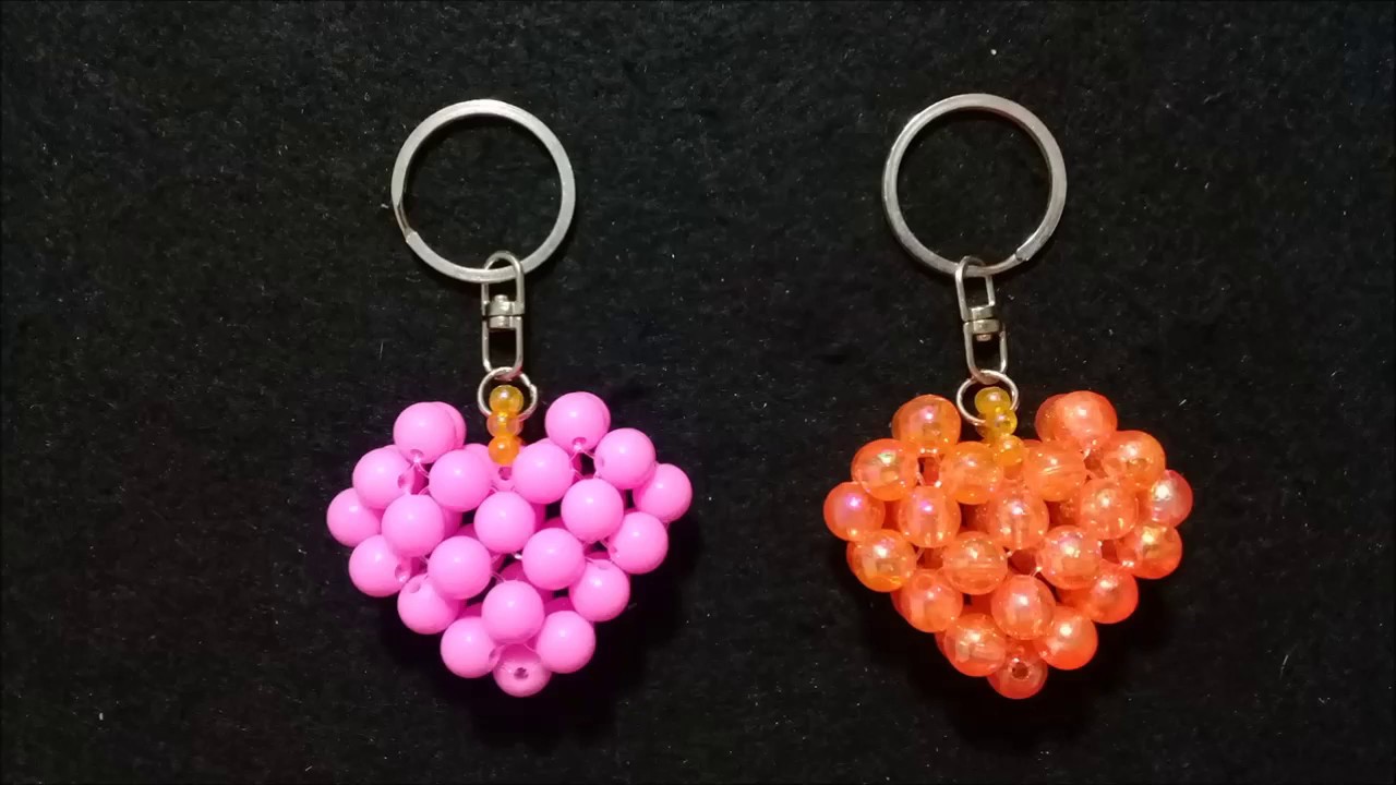Membuat gantungan kunci love//Valentine//Mote//Diy//Tutorial//Beaded key chain//Heart