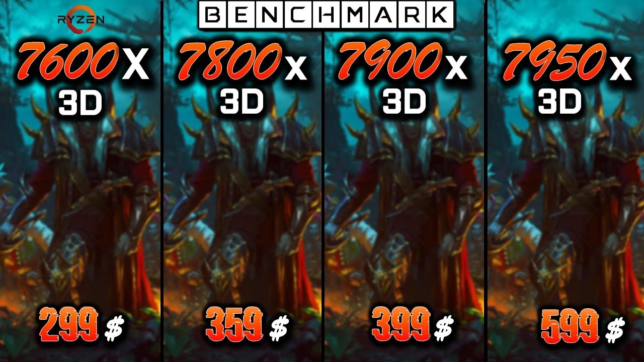 Ryzen 5 7600X3D vs 7 7800X3D vs 9 7900X3D vs 9 7950X3D / Test in 8 Games / 1080p / RTX 4090