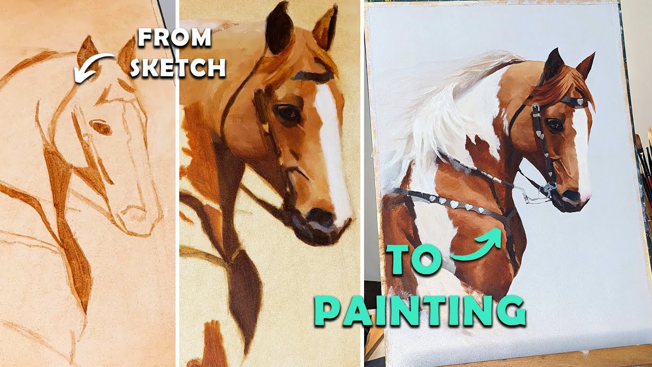 Painting Realistic Horse Portrait with Oils: From Sketch to Finish | Timelapse (9 mins)