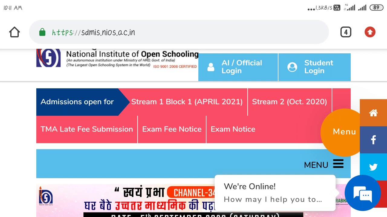 NIOS Admission not confirmed !! WHAT TO DO?? October 2020/exam Fees payment started or not??
