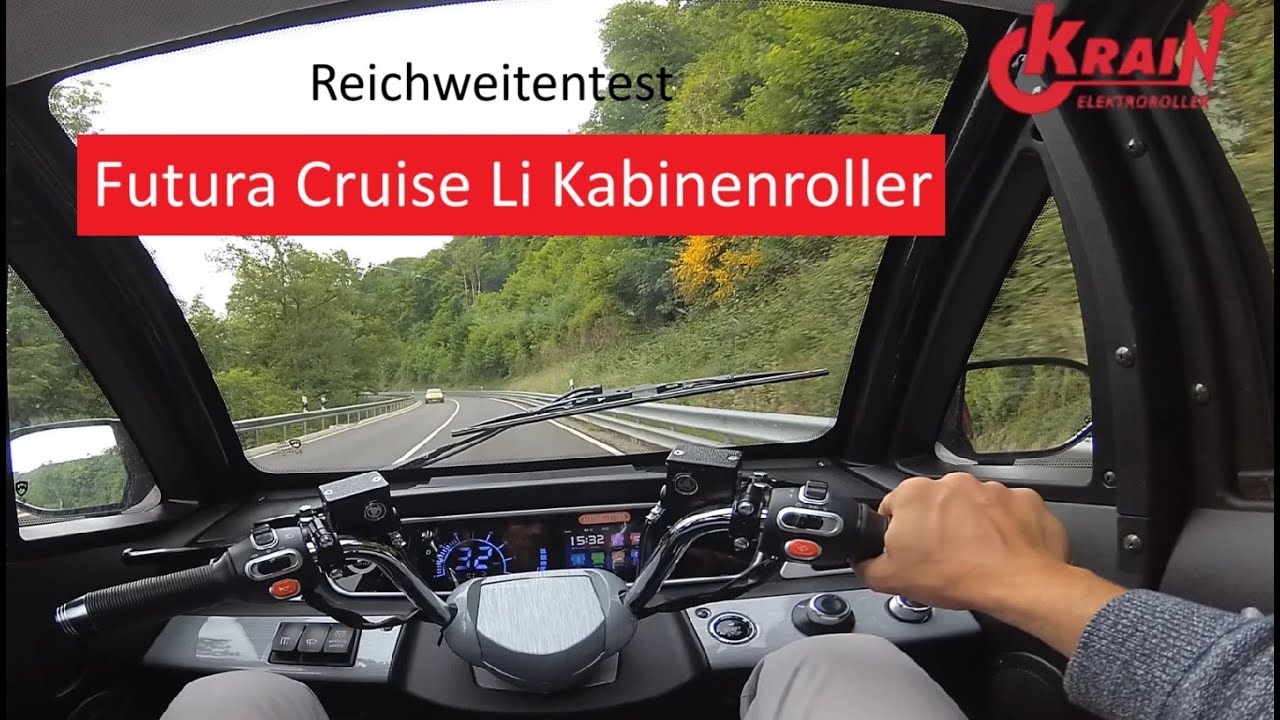 Reichweitentest Kabinenroller Futura Cruise Li, 25 km/h, Krain Elektroroller