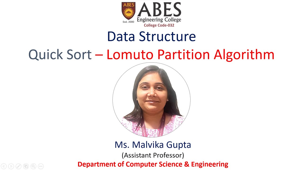 Quick sort (Lomuto Partition Algorithm) | Data Structures | ABES Engineering College, Ghaziabad