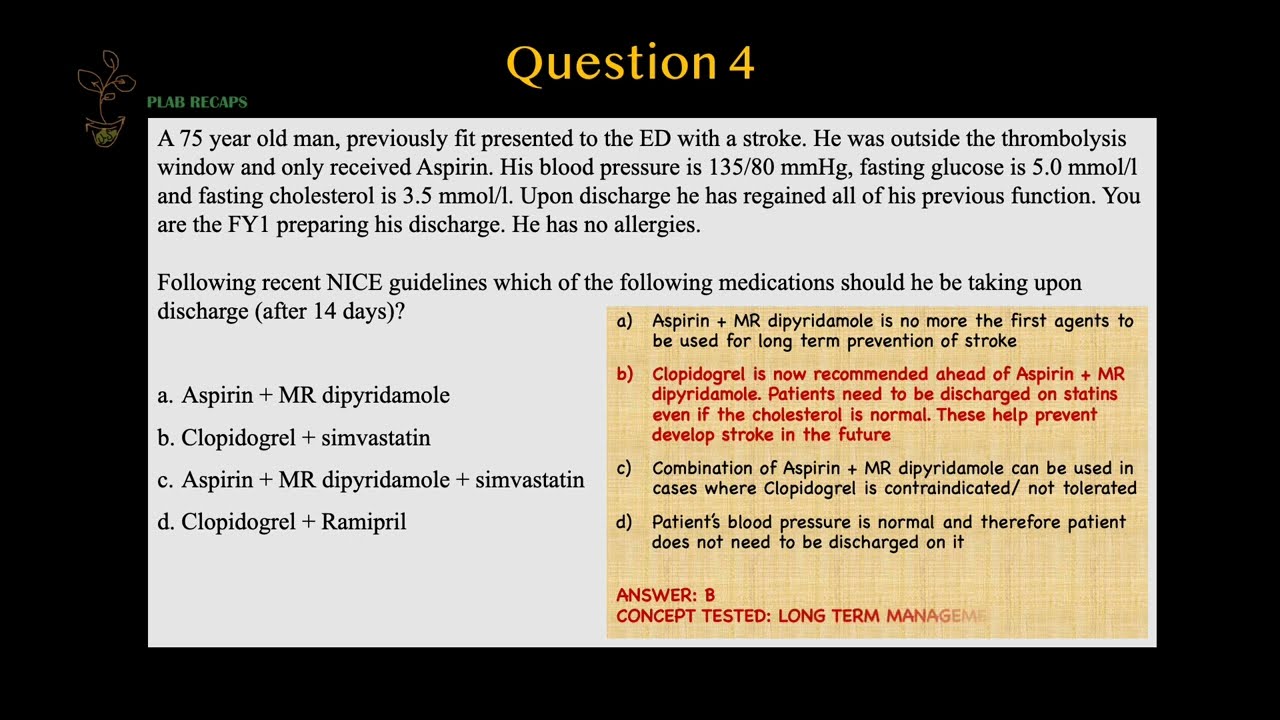 PLAB RECAPS: Ischaemic stroke MCQs