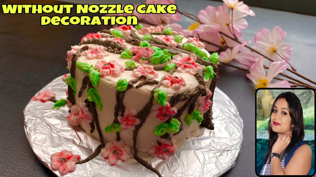 Without Nozzle Cake Design |Cherry blossom Cake Decoration |Sakura Cake Design|Easy Cake Frosting