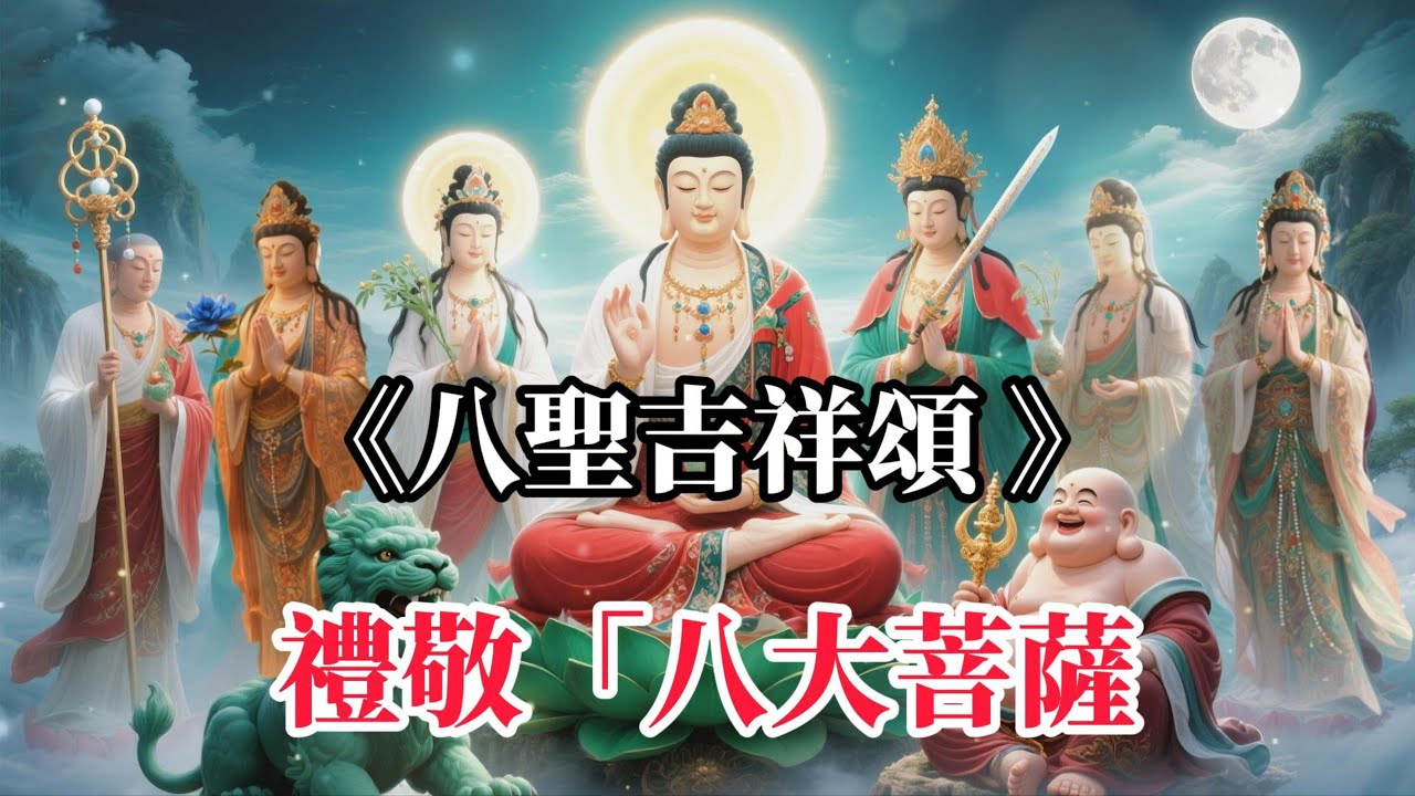 《八聖吉祥頌 》八大菩薩 佛光普照， 滿願成就，所求如願，菩薩慈悲護眾生 #觀音菩薩 #普賢菩薩 #觀世音菩薩  #地藏菩薩 #文殊菩薩 #八大菩薩