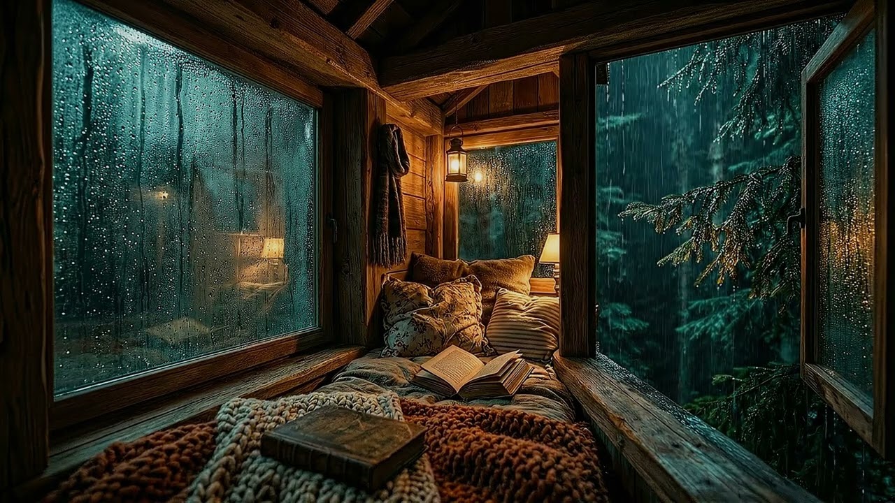 Half-Open Window in a Cozy Reading Nook 🌧️ 10 Hours Rain Sounds for Sleep, Black Screen