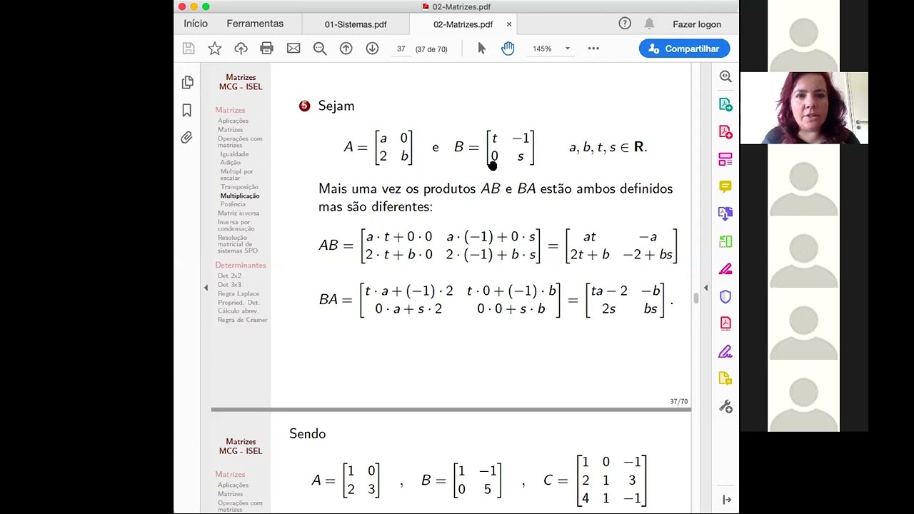 Álgebra - Aula01b- Multiplicação de matrizes