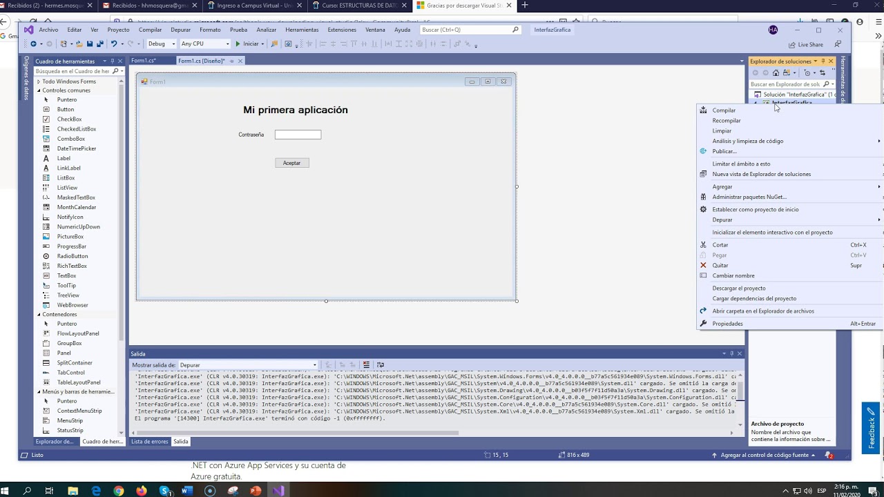 Mi primera aplicación de interfaz gráfica Windows Forms con C#
