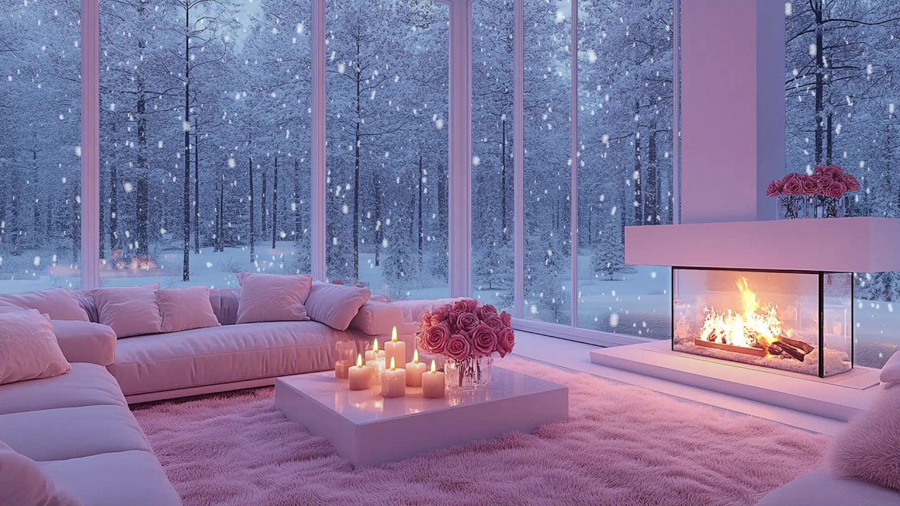 🕯️🎶 Frosted Glass Winter Piano Ambience | Fire Glow & Gentle Floral Touch | Rest and Recharge